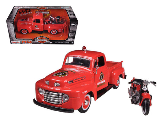 1948 Ford F-1 Pickup Truck "Harley Davidson" Fire Truck and 1936 El Knucklehead Motorcycle 1/24 Diecast Models by Maisto LuxuryLifeWay Online Store