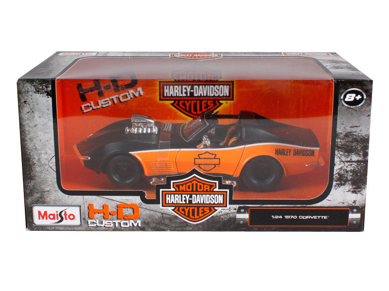 1970 Chevrolet Corvette Harley Davidson Black/Orange 1/24 Diecast Model Car by Maisto LuxuryLifeWay Online Store