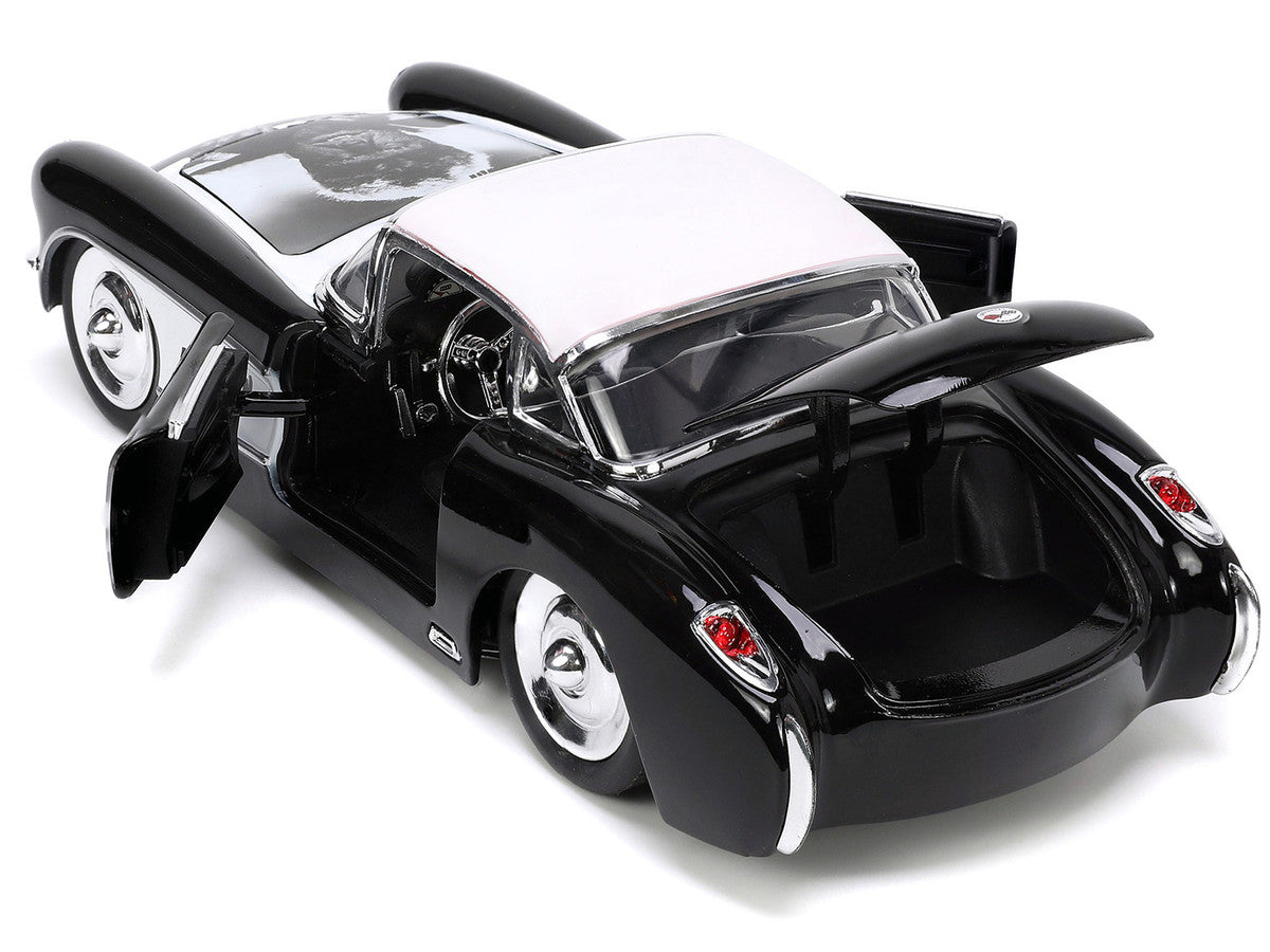 1957 Chevrolet Corvette Black with White Top and Wolfman Diecast Figure "Universal Monsters" "Hollywood Rides" Series 1/24 Diecast Model Car by Jada LuxuryLifeWay Online Store