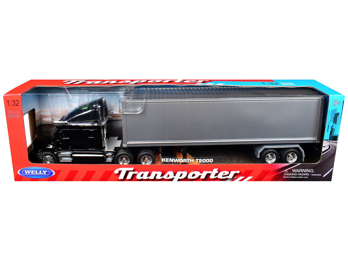 Kenworth T2000 Truck Black with Gray Container "Transporter" Series 1/32 Diecast Model by Welly LuxuryLifeWay Online Store
