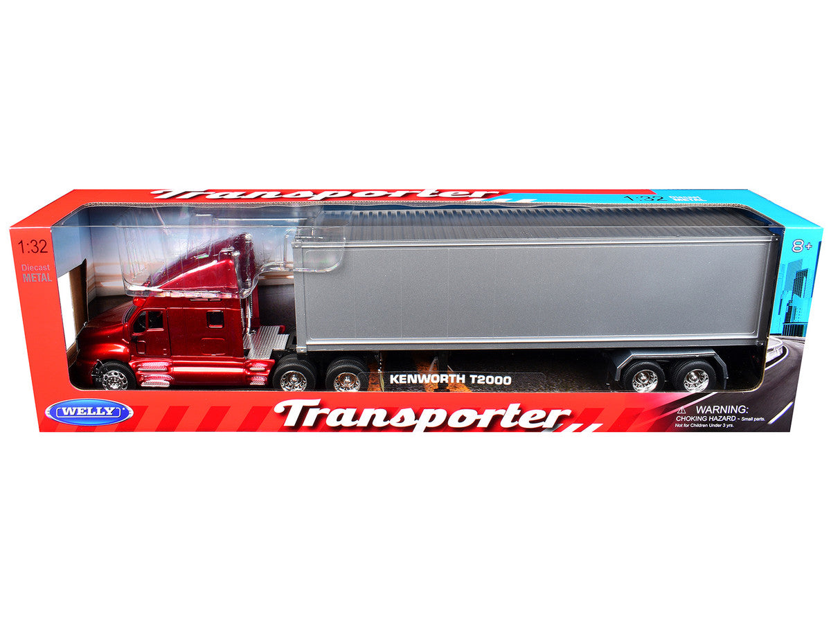 Kenworth T2000 Truck Red Metallic with Gray Container "Transporter" Series 1/32 Diecast Model by Welly LuxuryLifeWay Online Store