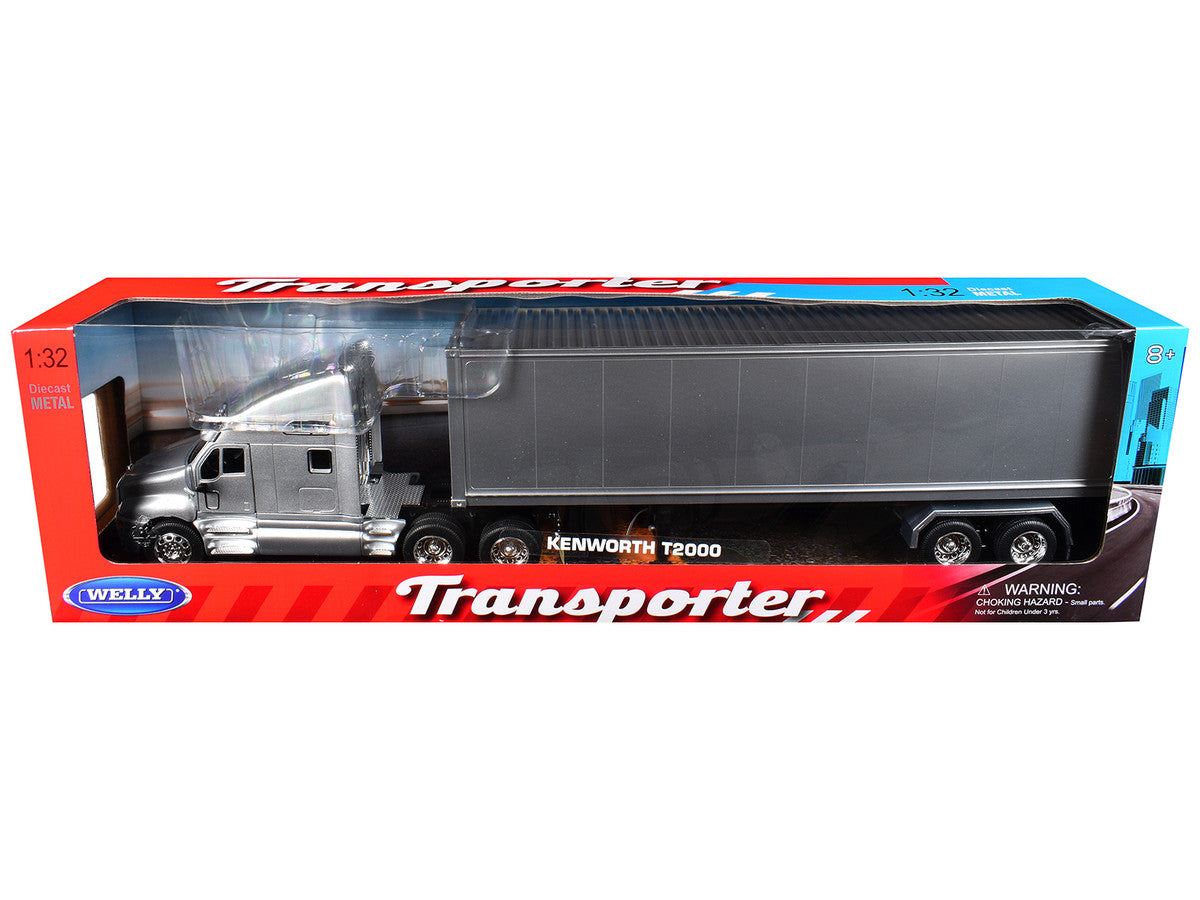 Kenworth T2000 Truck Silver Metallic with Gray Container "Transporter" Series 1/32 Diecast Model by Welly LuxuryLifeWay Online Store