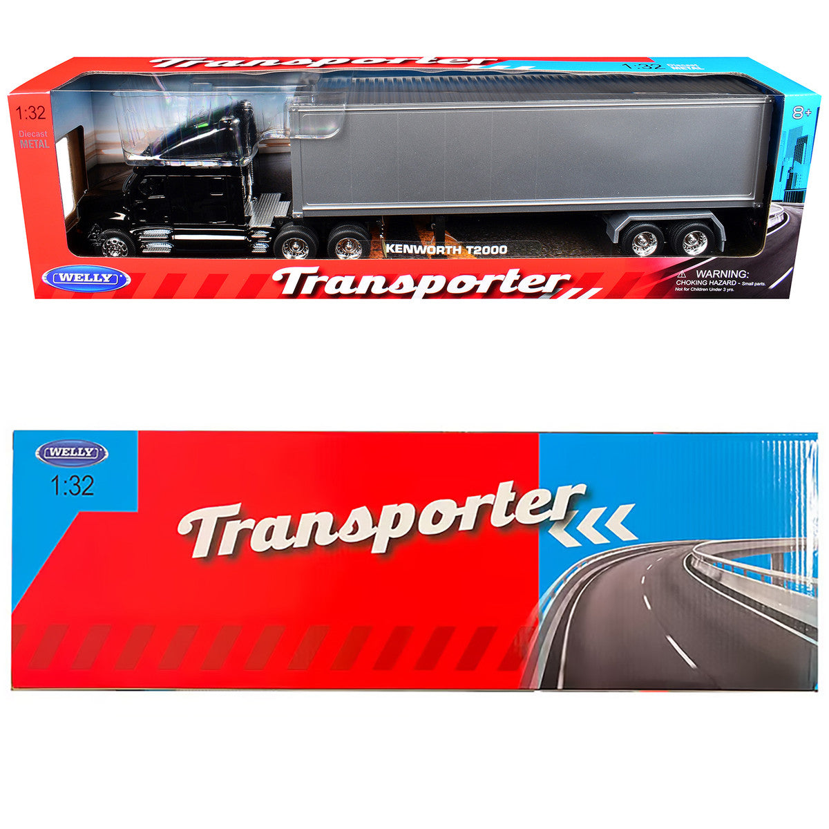 Kenworth T2000 Truck Black with Gray Container "Transporter" Series 1/32 Diecast Model by Welly LuxuryLifeWay Online Store
