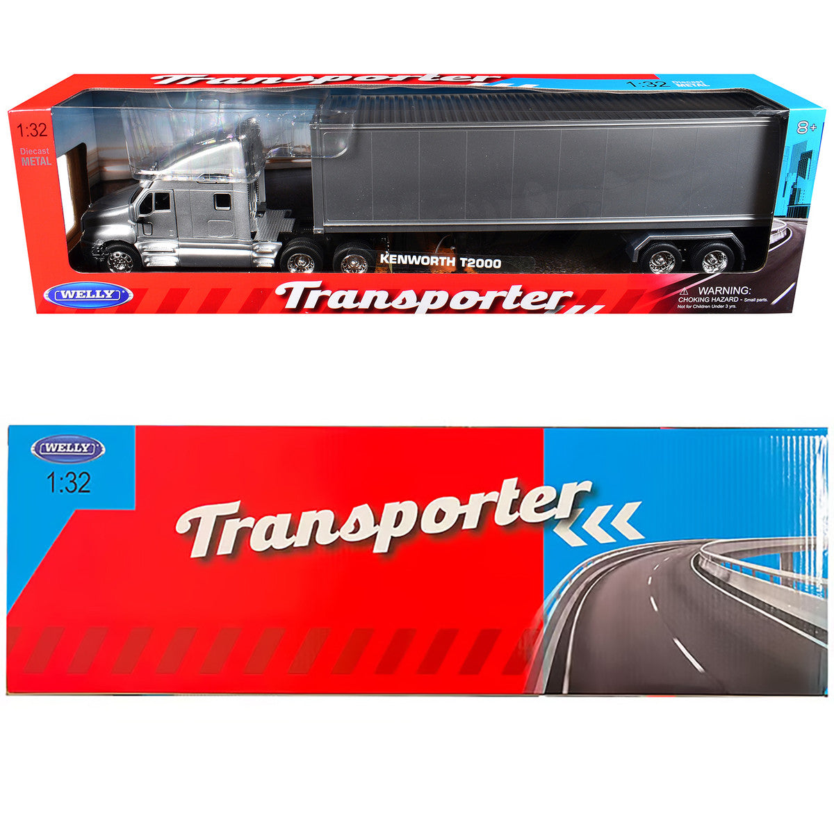 Kenworth T2000 Truck Silver Metallic with Gray Container "Transporter" Series 1/32 Diecast Model by Welly LuxuryLifeWay Online Store