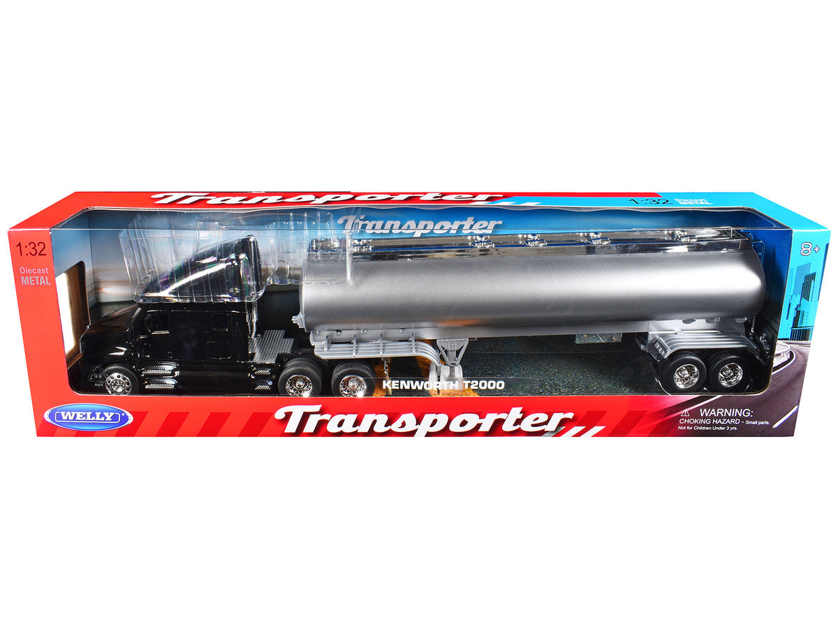 Kenworth T2000 Truck Black with Silver Tanker Trailer "Transporter" Series 1/32 Diecast Model by Welly LuxuryLifeWay Online Store
