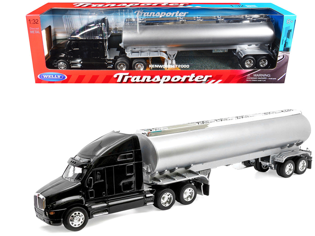 Kenworth T2000 Truck Black with Silver Tanker Trailer "Transporter" Series 1/32 Diecast Model by Welly LuxuryLifeWay Online Store