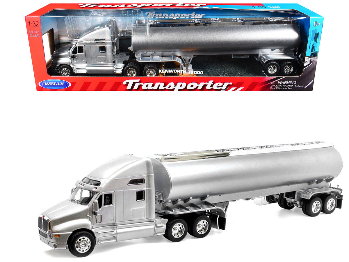 Kenworth T2000 Truck Silver Metallic with Silver Tanker Trailer "Transporter" Series 1/32 Diecast Model by Welly LuxuryLifeWay Online Store