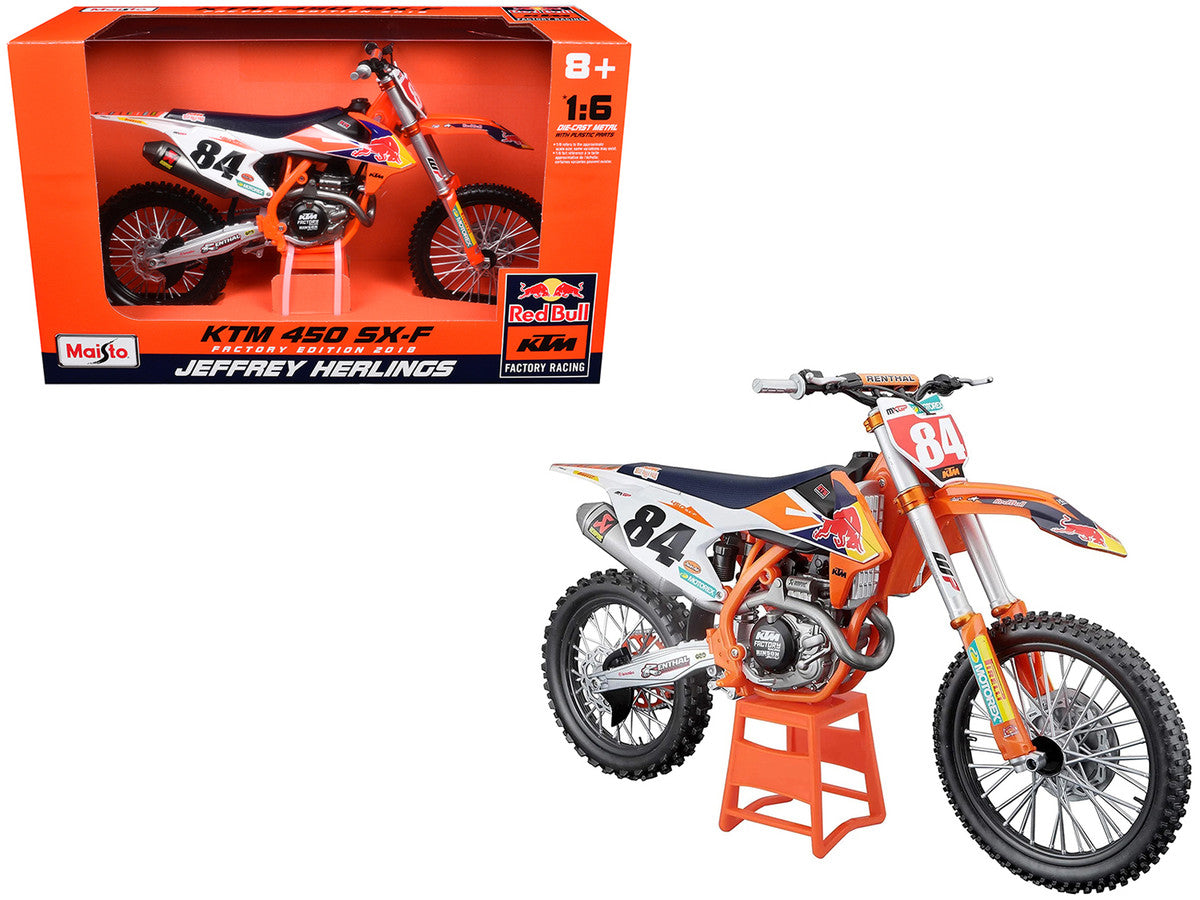 KTM 450 SX-F #84 Jeffrey Herlings "Red Bull KTM Factory Racing" (2018) 1/6 Diecast Motorcycle Model by Maisto LuxuryLifeWay Online Store