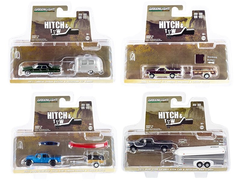 "Hitch & Tow" Set of 4 pieces Series 24 1/64 Diecast Model Cars by Greenlight LuxuryLifeWay Online Store