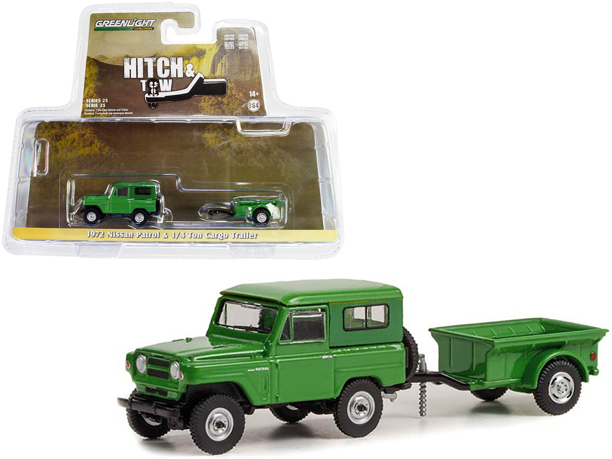 1972 Nissan Patrol Green with 1/4 Ton Cargo Trailer "Hitch & Tow" Series 25 1/64 Diecast Model Car by Greenlight LuxuryLifeWay Online Store
