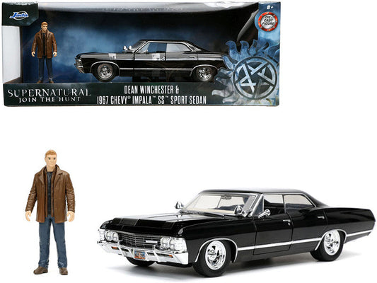 1967 Chevrolet Impala SS Sport Sedan Black and Dean Winchester Diecast Figurine "Supernatural" (2005-2020) TV Series "Hollywood Rides" Series 1/24 Diecast Model Car by Jada LuxuryLifeWay Online Store