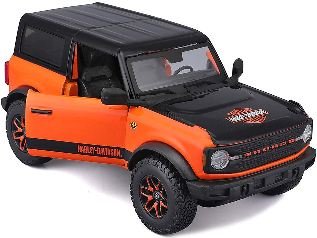 2021 Ford Bronco Badlands Orange and Black "Harley Davidson" "H-D Custom" Series 1/24 Diecast Model Car by Maisto LuxuryLifeWay Online Store