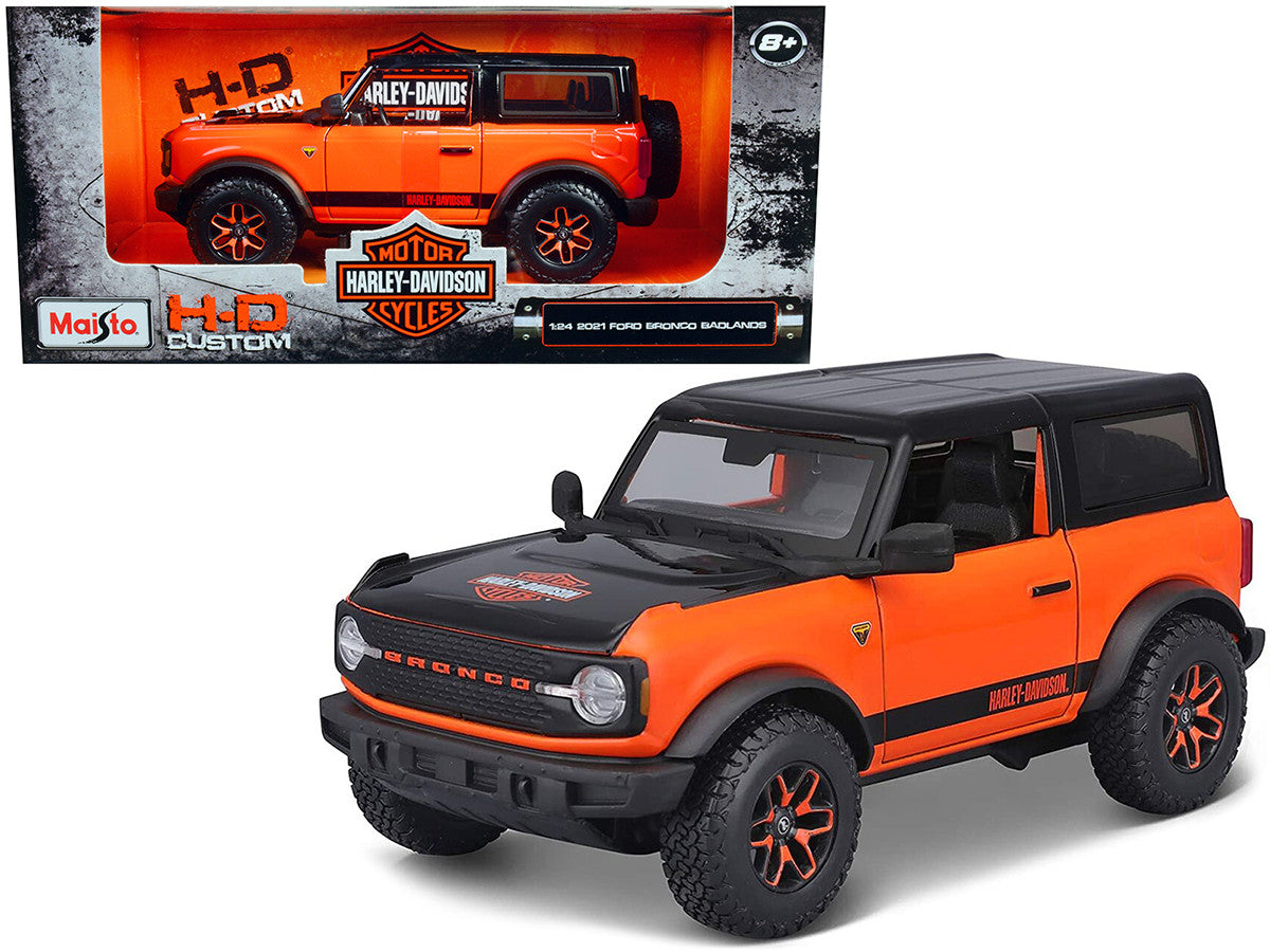 2021 Ford Bronco Badlands Orange and Black "Harley Davidson" "H-D Custom" Series 1/24 Diecast Model Car by Maisto LuxuryLifeWay Online Store