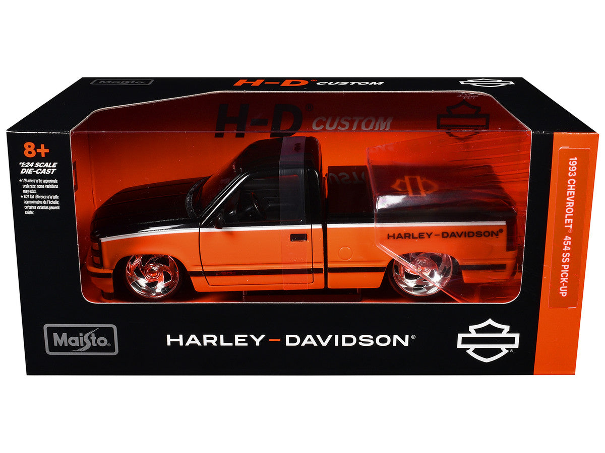 1993 Chevrolet 454 SS Pickup Truck "Harley Davidson" Black and Orange "H-D Custom" Series 1/24 Diecast Model Car by Maisto LuxuryLifeWay Online Store