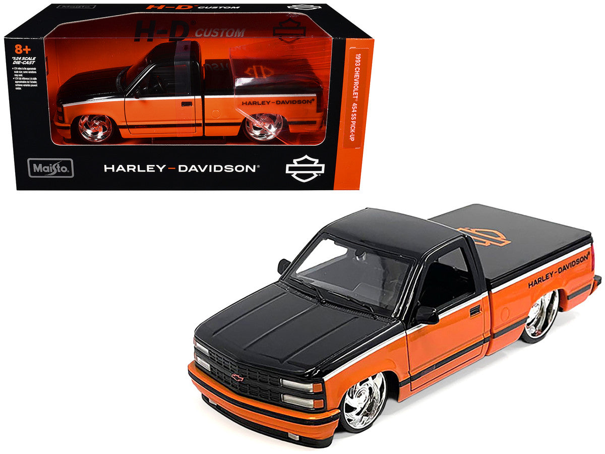 1993 Chevrolet 454 SS Pickup Truck "Harley Davidson" Black and Orange "H-D Custom" Series 1/24 Diecast Model Car by Maisto LuxuryLifeWay Online Store