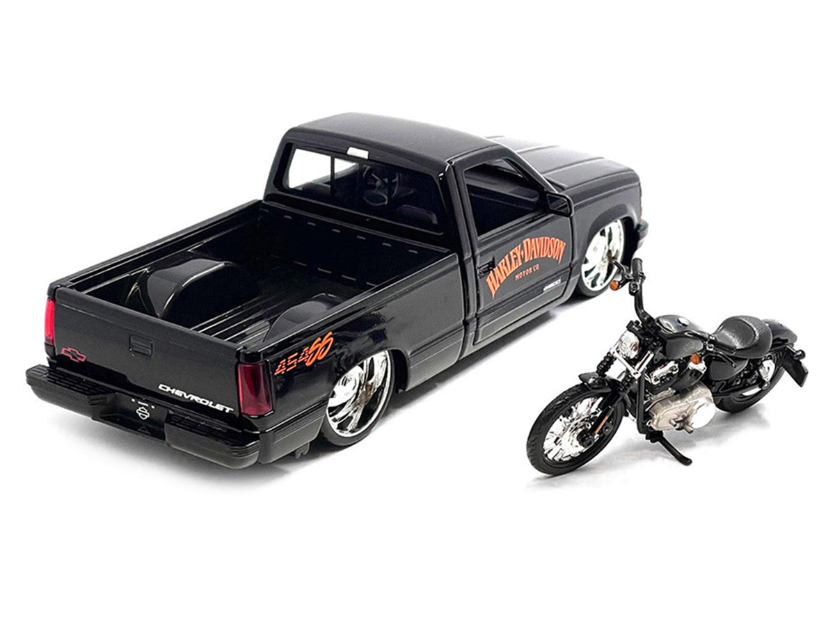 1993 Chevrolet 454 SS Pickup Truck "Harley Davidson" Black and 2007 Harley-Davidson XL 1200N Nightster Motorcycle Black "H-D Custom" Series 1/24 Diecast Model Car by Maisto LuxuryLifeWay Online Store