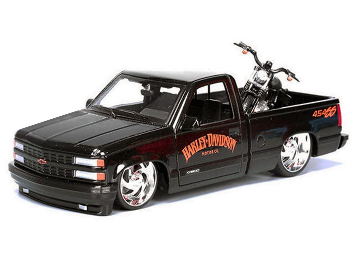 1993 Chevrolet 454 SS Pickup Truck "Harley Davidson" Black and 2007 Harley-Davidson XL 1200N Nightster Motorcycle Black "H-D Custom" Series 1/24 Diecast Model Car by Maisto LuxuryLifeWay Online Store