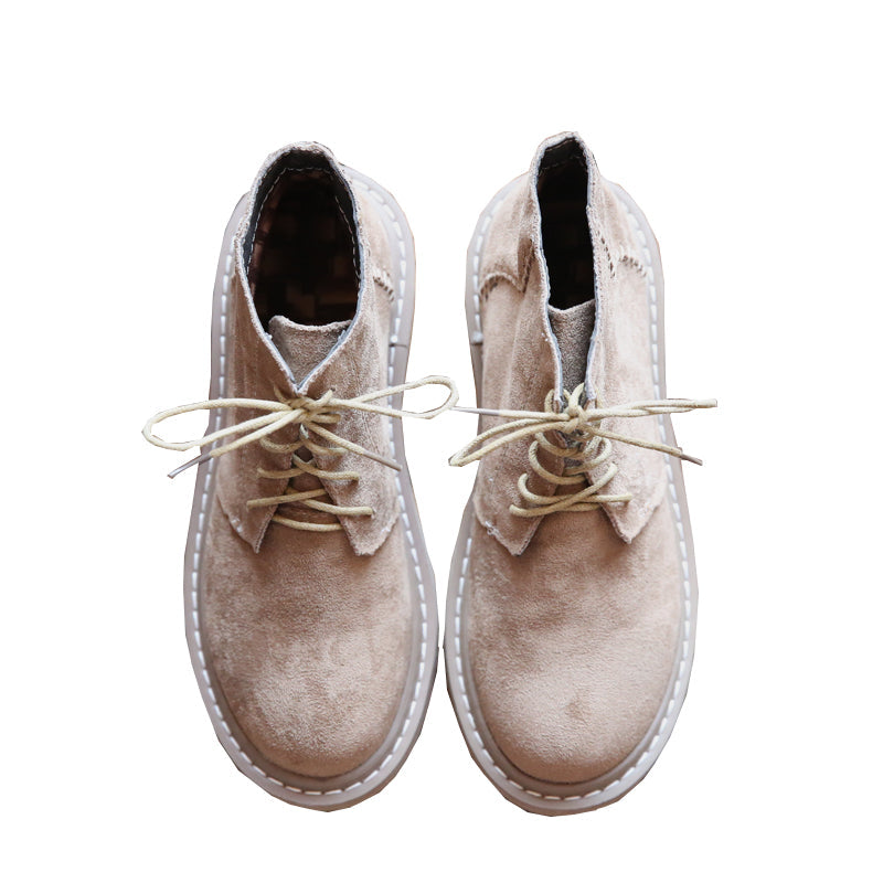 Vintage Suede Round Toe Lace-Up Ankle Boots LadyShow.Store