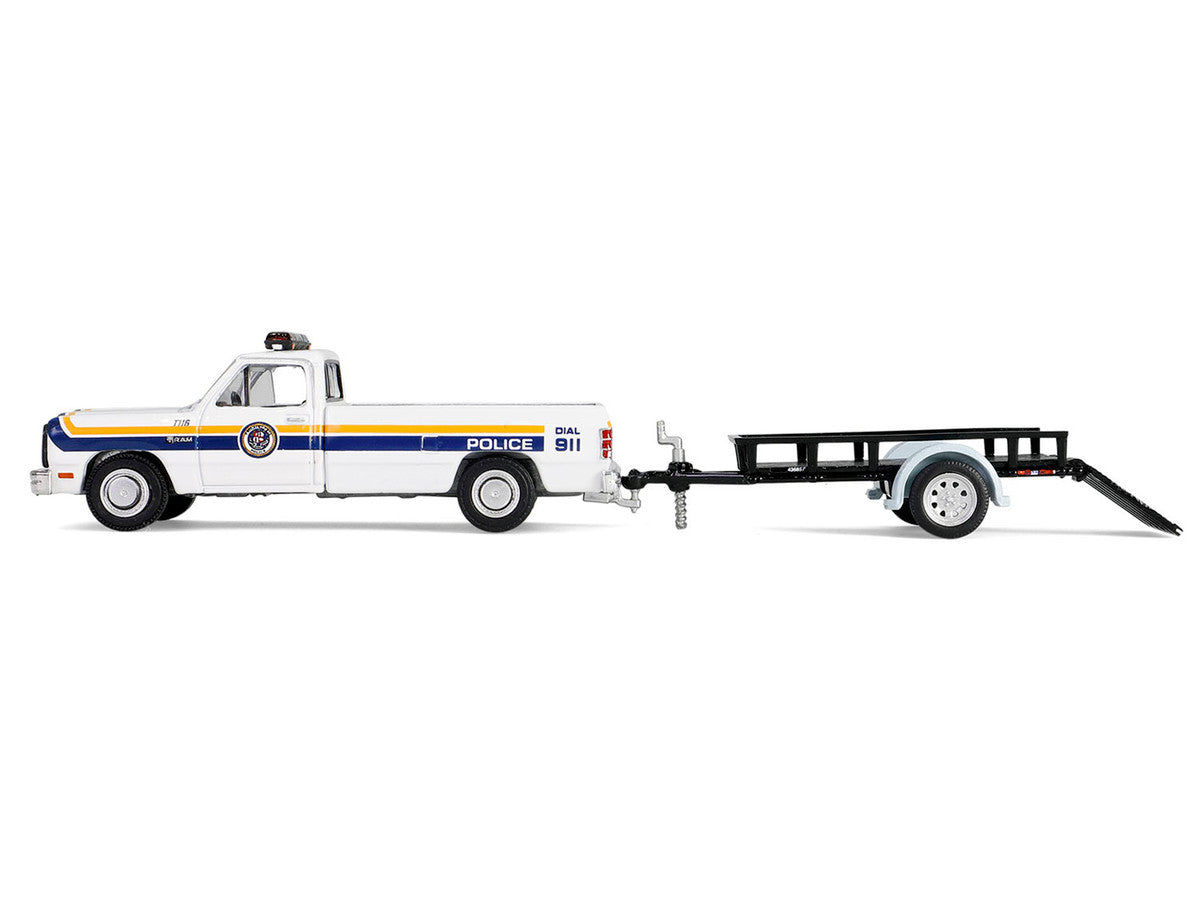 1990 Dodge Ram D250 Pickup Truck "Philadelphia PA Police Department" White with Stripes and Utility Trailer "Hot Pursuit Hitch & Tow" Series 1 1/64 Diecast Model Cars by Greenlight LuxuryLifeWay Online Store