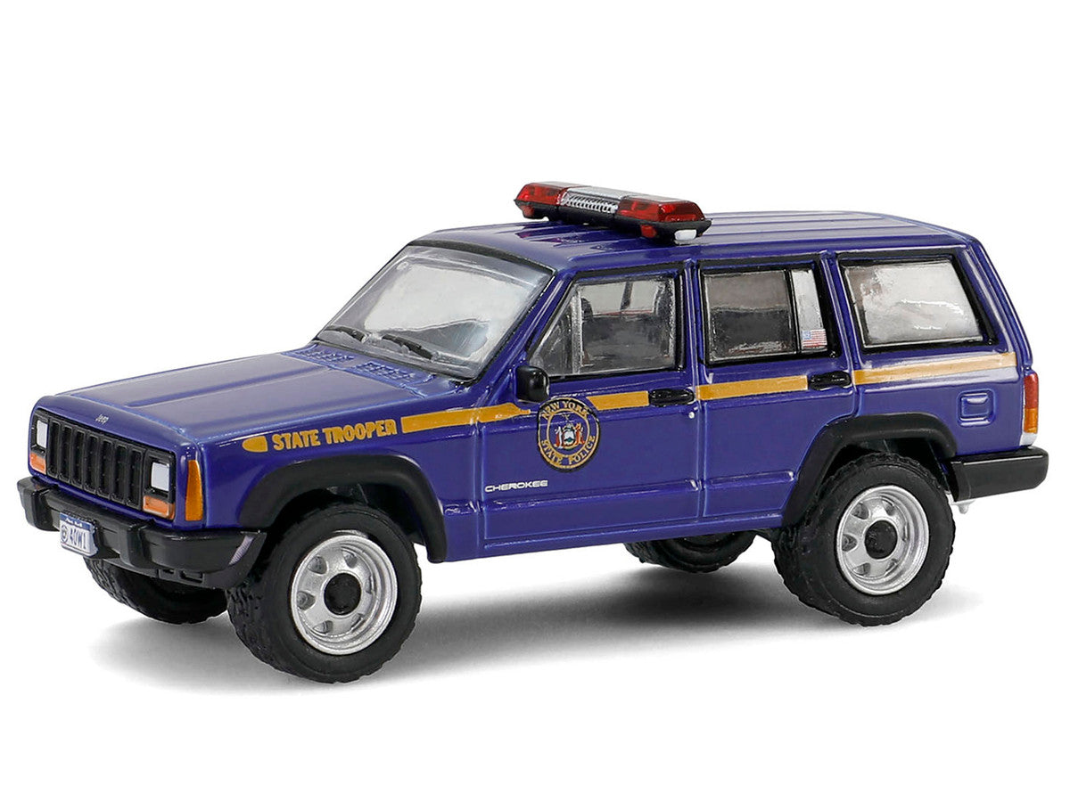 2001 Jeep Cherokee "New York State Police" Blue with Yellow Stripes and Small Cargo Trailer "Hot Pursuit Hitch & Tow" Series 1 1/64 Diecast Model Cars by Greenlight LuxuryLifeWay Online Store