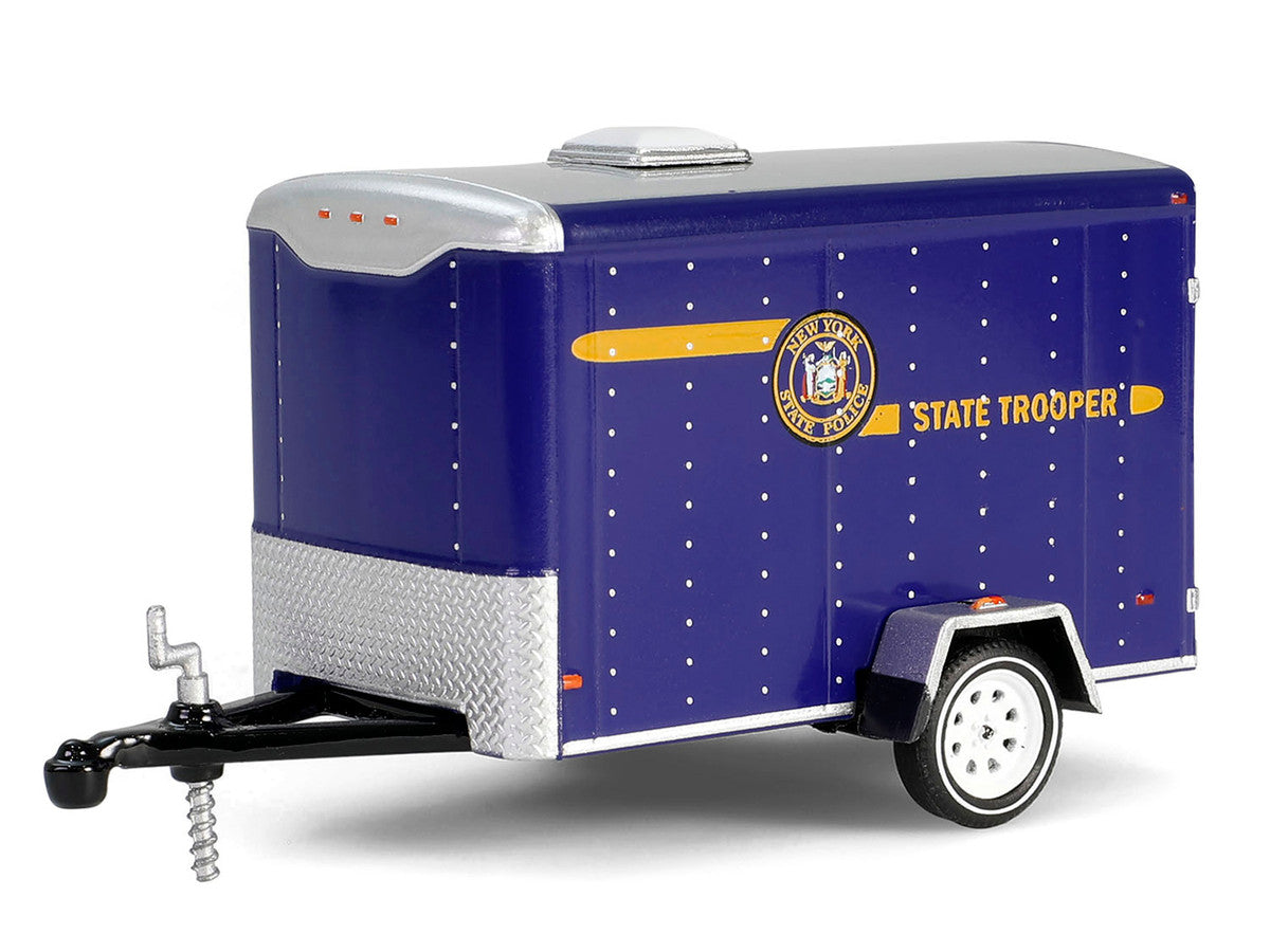 2001 Jeep Cherokee "New York State Police" Blue with Yellow Stripes and Small Cargo Trailer "Hot Pursuit Hitch & Tow" Series 1 1/64 Diecast Model Cars by Greenlight LuxuryLifeWay Online Store