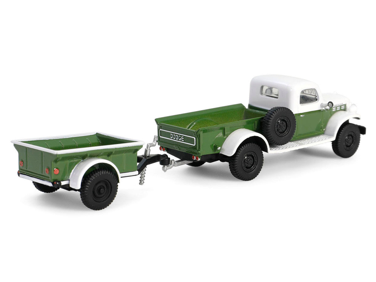 1950 Dodge Power Wagon Pickup Truck Green and White with 1/4 Ton Cargo Trailer Green "Hitch & Tow" Series 32 1/64 Diecast Model Cars by Greenlight LuxuryLifeWay Online Store