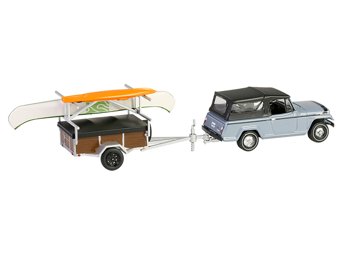 1968 Jeep Jeepster Commando SC-1 Gray with Black Stripes and Top with Canoe Trailer Canoe Rack Canoe and Kayak "Hitch & Tow" Series 32 1/64 Diecast Model Cars by Greenlight LuxuryLifeWay Online Store