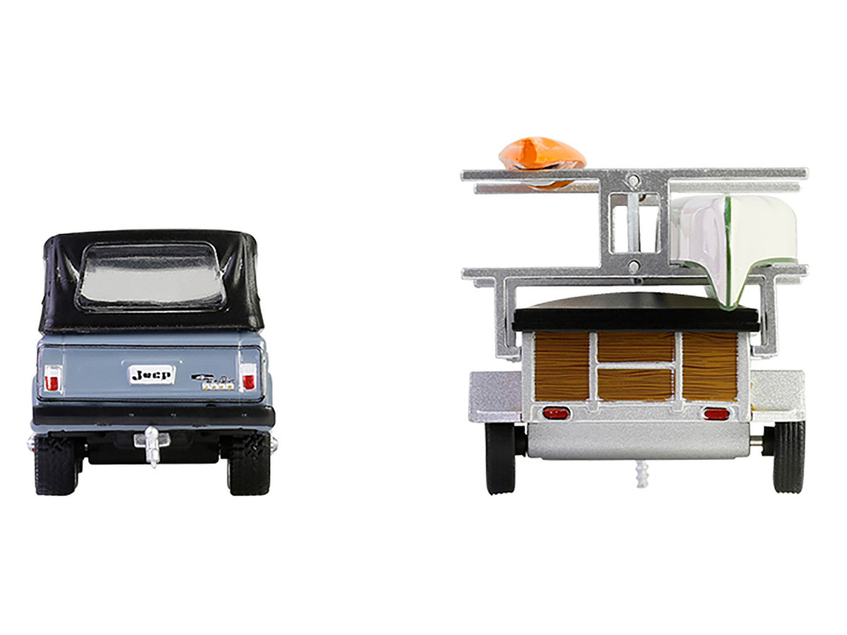 1968 Jeep Jeepster Commando SC-1 Gray with Black Stripes and Top with Canoe Trailer Canoe Rack Canoe and Kayak "Hitch & Tow" Series 32 1/64 Diecast Model Cars by Greenlight LuxuryLifeWay Online Store