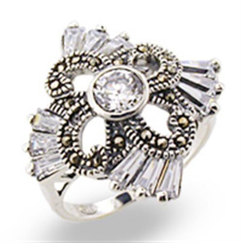 32328 - Antique Tone 925 Sterling Silver Ring with AAA Grade CZ  in Clear LuxuryLifeWay Online Store