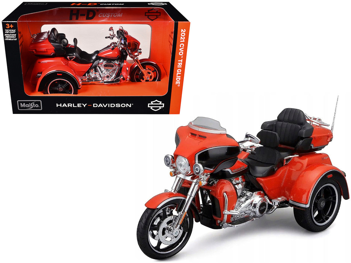 2021 Harley Davidson CVO Tri Glide Motorcycle Orange "H-D Custom" 1/12 Diecast Model by Maisto LuxuryLifeWay Online Store