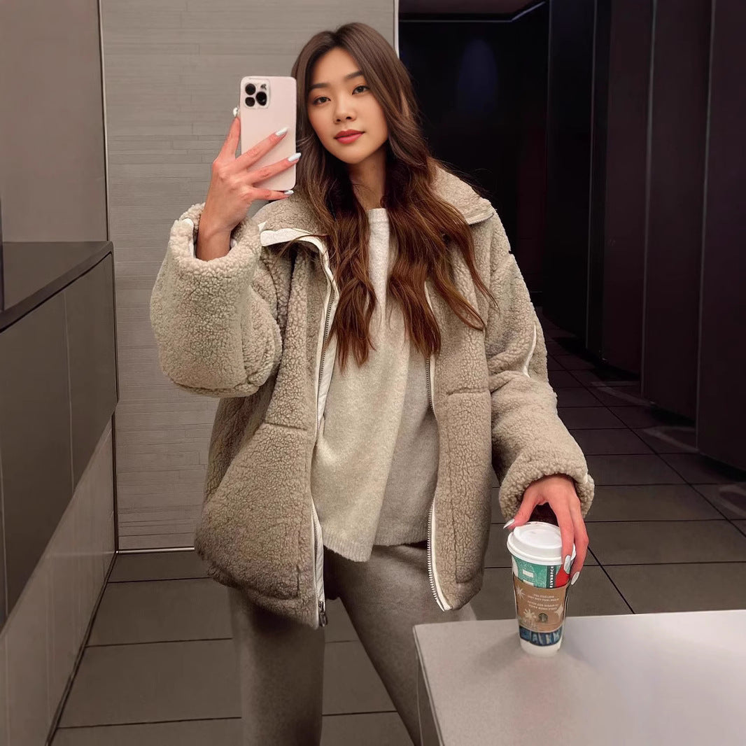 Fashion Loose Anti-cashmere Personality Casual Zip Coat CJD