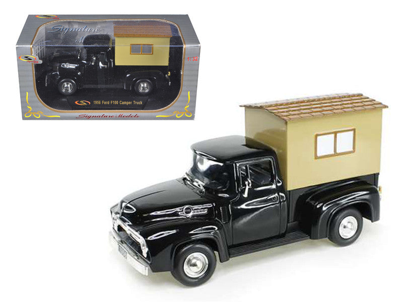 1956 Ford F-100 Pickup Truck Black with Camper 1/32 Diecast Model Car by Signature Models LuxuryLifeWay Online Store