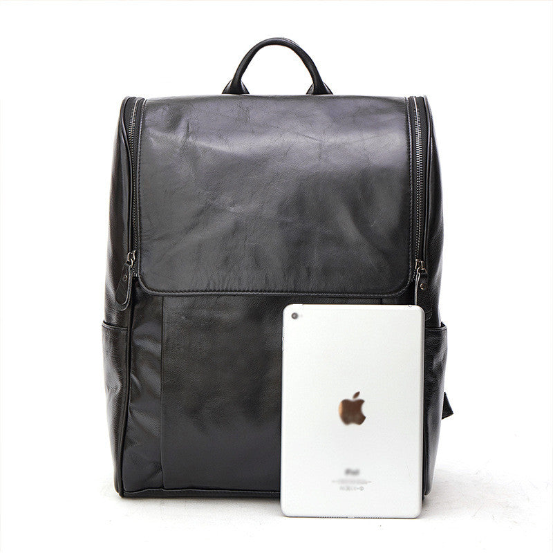 First layer leather black computer backpack CJD