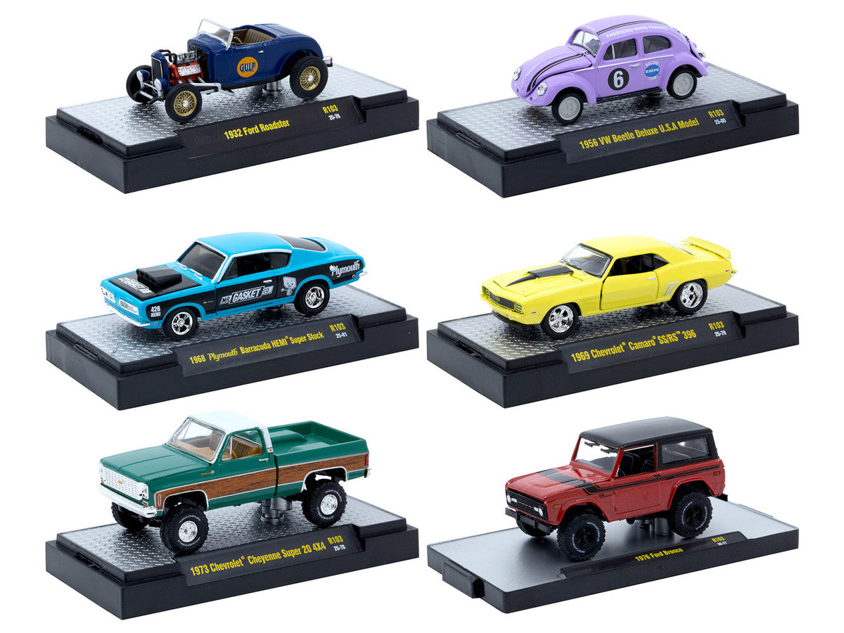 "Auto-Thentics" 6 piece Set Release 103 IN DISPLAY CASES Limited Edition 1/64 Diecast Model Cars by M2 Machines LuxuryLifeWay Online Store