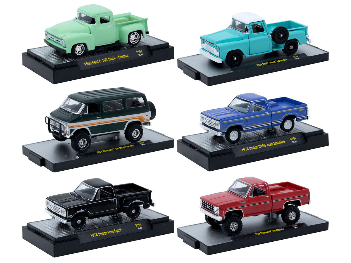 "Auto-Thentics" 6 piece Set Release 104 IN DISPLAY CASES Limited Edition 1/64 Diecast Model Cars by M2 Machines LuxuryLifeWay Online Store