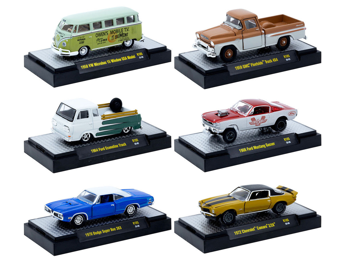 "Auto-Thentics" 6 piece Set Release 105 IN DISPLAY CASES Limited Edition 1/64 Diecast Model Cars by M2 Machines LuxuryLifeWay Online Store