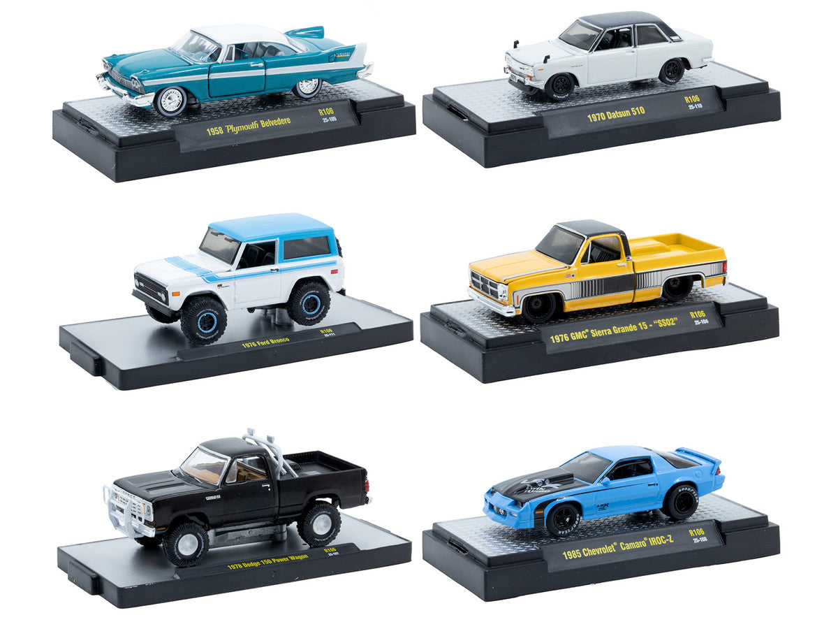 "Auto-Thentics" 6 piece Set Release 106 IN DISPLAY CASES Limited Edition 1/64 Diecast Model Cars by M2 Machines LuxuryLifeWay Online Store