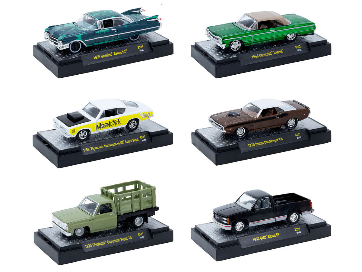 "Auto-Thentics" 6 piece Set Release 107 IN DISPLAY CASES Limited Edition 1/64 Diecast Model Cars by M2 Machines LuxuryLifeWay Online Store
