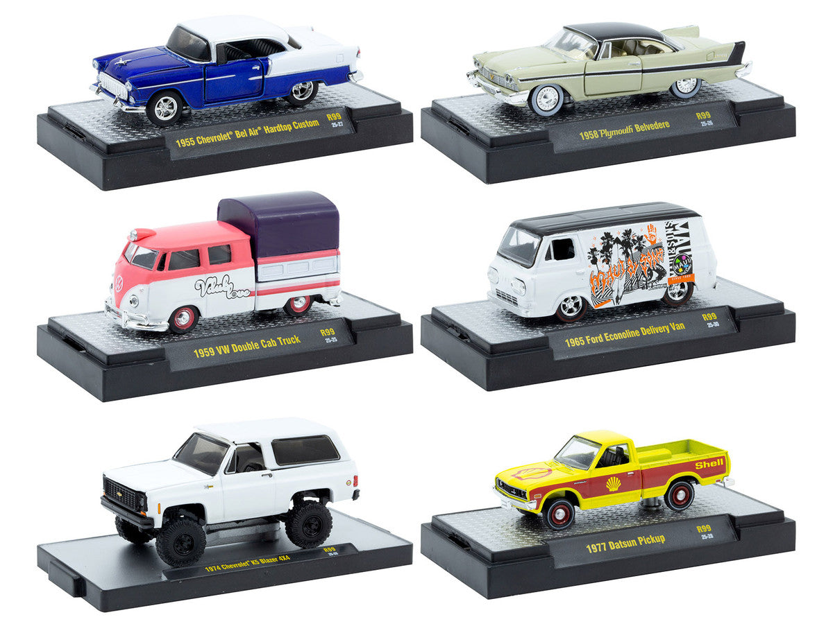"Auto-Thentics" 6 piece Set Release 99 IN DISPLAY CASES Limited Edition 1/64 Diecast Model Cars by M2 Machines LuxuryLifeWay Online Store