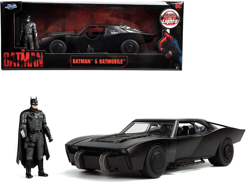 Batmobile Matt Black with Lights with Batman Diecast Figurine "The Batman" (2022) Movie "DC Comics" 1/18 Diecast Model Car by Jada LuxuryLifeWay Online Store