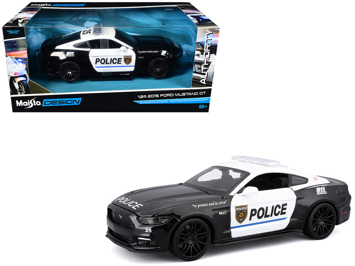 2015 Ford Mustang GT 5.0 "Police" Black and White "Authority" Series 1/24 Diecast Model Car by Maisto LuxuryLifeWay Online Store
