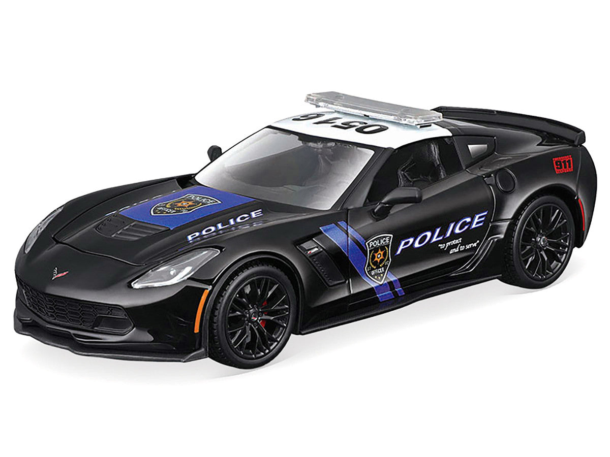 2015 Chevrolet Corvette Z06 "Police" Black with Blue Stripes and White Top "Maisto Design Authority" Series 1/24 Diecast Model Car by Maisto LuxuryLifeWay Online Store