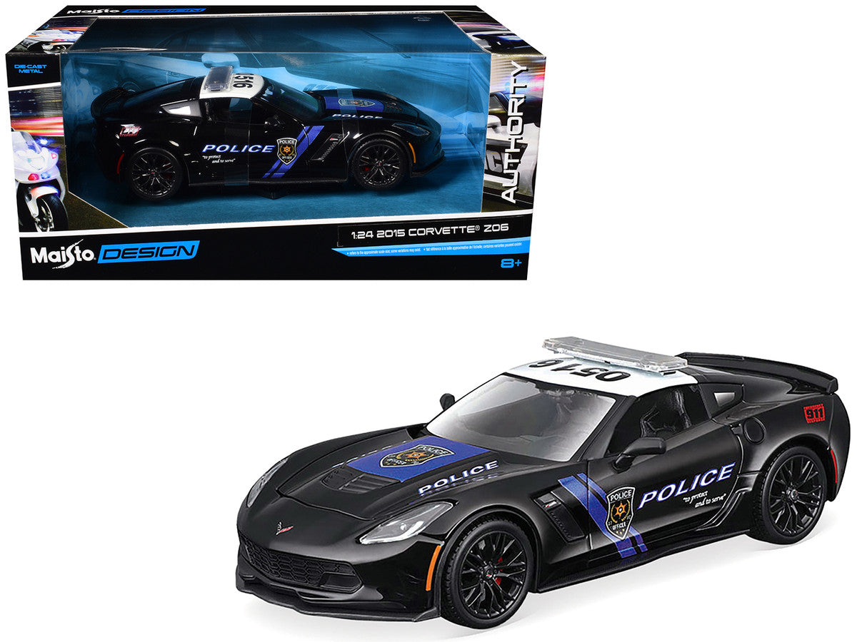 2015 Chevrolet Corvette Z06 "Police" Black with Blue Stripes and White Top "Maisto Design Authority" Series 1/24 Diecast Model Car by Maisto LuxuryLifeWay Online Store