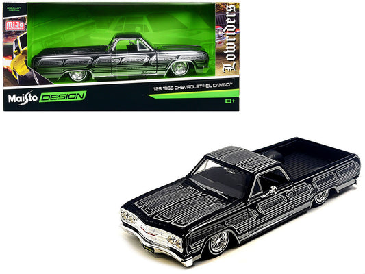1965 Chevrolet El Camino Lowrider Black Metallic with Silver Graphics "Lowriders" Series 1/25 Diecast Model Car by Maisto LuxuryLifeWay Online Store