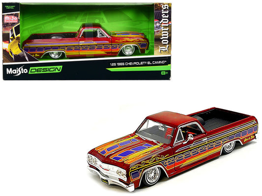 1965 Chevrolet El Camino Lowrider Candy Red Metallic with Graphics "Lowriders" Series 1/25 Diecast Model Car by Maisto LuxuryLifeWay Online Store