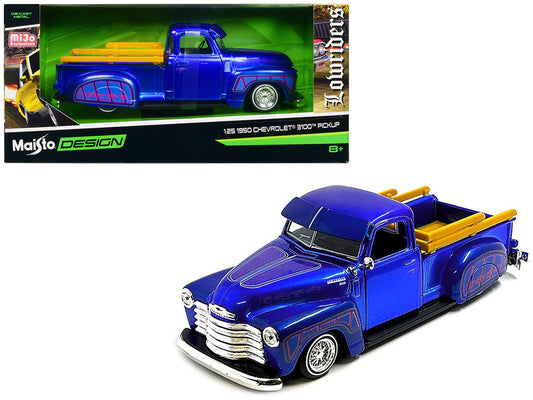 1950 Chevrolet 3100 Pickup Truck Lowrider Candy Blue with Graphics "Lowriders" Series 1/25 Diecast Model Car by Maisto LuxuryLifeWay Online Store