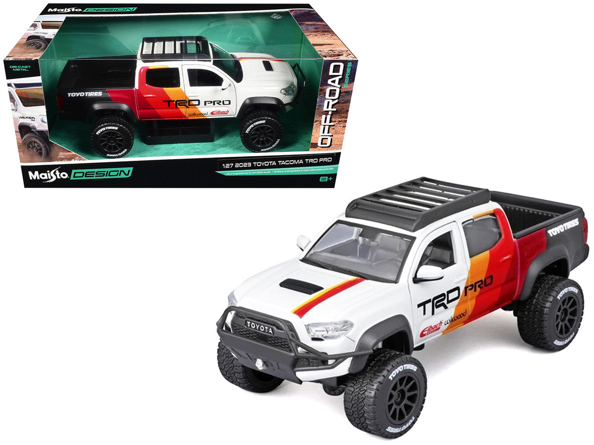 2023 Toyota Tacoma TRD PRO Off Road Pickup Truck White with Graphics and Roof Rack "Maisto Design" Series 1/27 Diecast Model Car Maisto LuxuryLifeWay Online Store