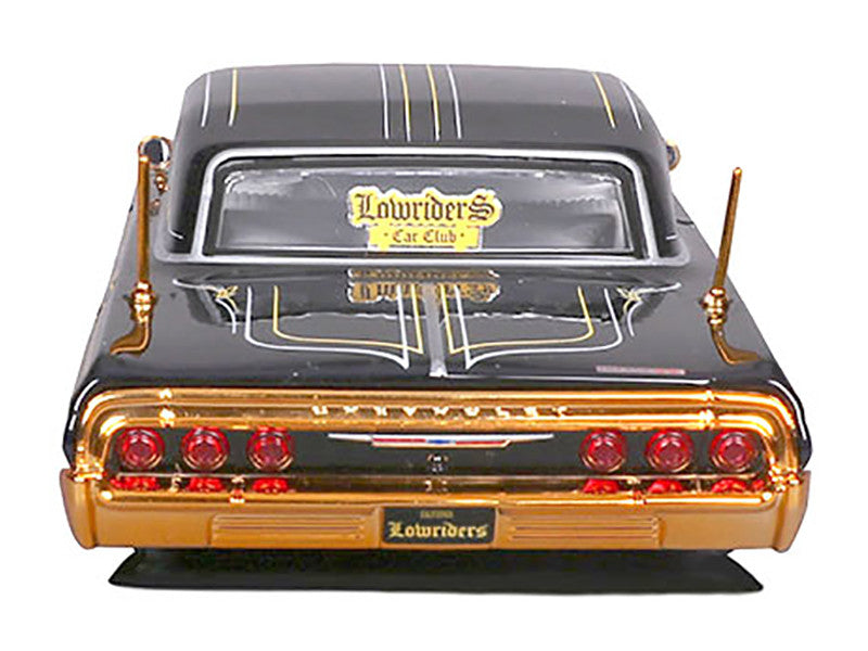 1964 Chevrolet Impala SS Lowrider Black Metallic with Gold Graphics and Gray Interior "Lowriders" "Maisto Design" Series 1/26 Diecast Model Car by Maisto LuxuryLifeWay Online Store