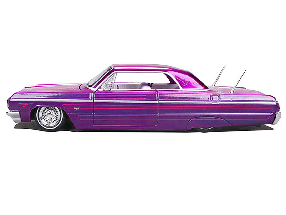 1964 Chevrolet Impala SS Lowrider Candy Purple with Graphics and White Interior "Lowriders" "Maisto Design" Series 1/26 Diecast Model Car by Maisto LuxuryLifeWay Online Store