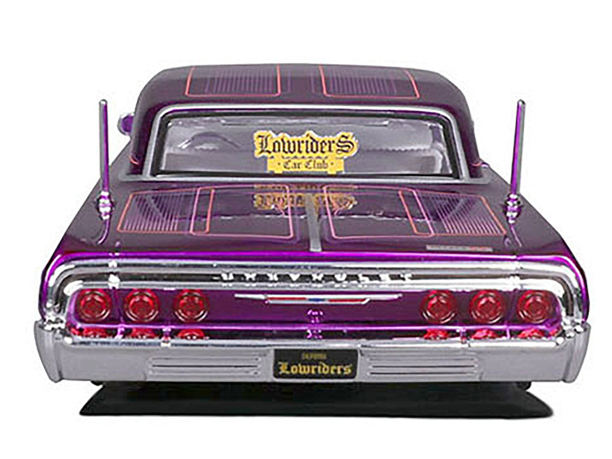 1964 Chevrolet Impala SS Lowrider Candy Purple with Graphics and White Interior "Lowriders" "Maisto Design" Series 1/26 Diecast Model Car by Maisto LuxuryLifeWay Online Store